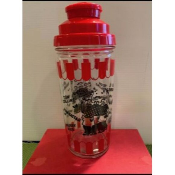Vintage Hazel 3 Men Red Glass Cocktail Shaker with Plastic Lid 9.5 inch tall 194 - Picture 7 of 10
